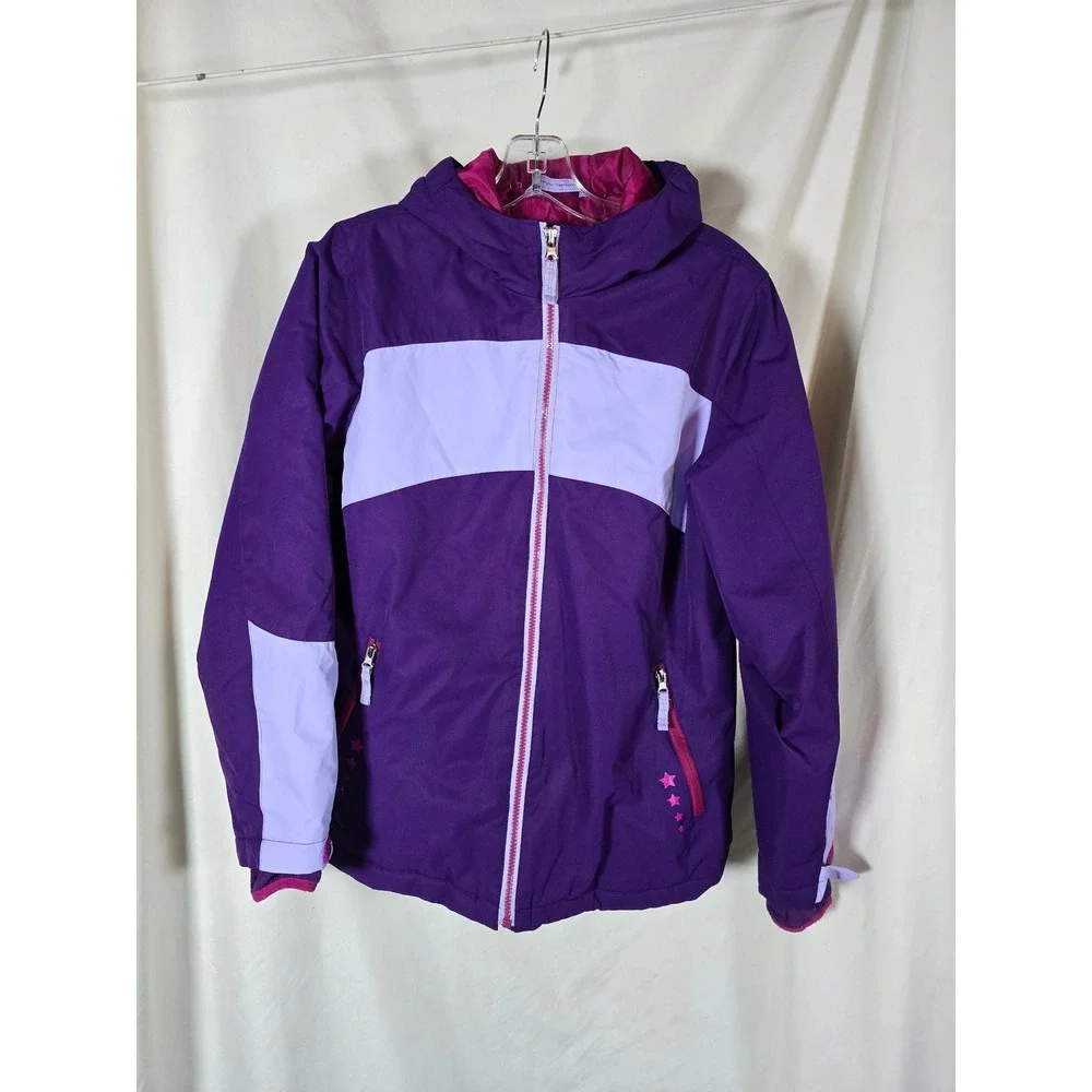 Lands End Kids Girls Purple‎ Light Purple Star Ski Jacket Hooded Zip Up XL